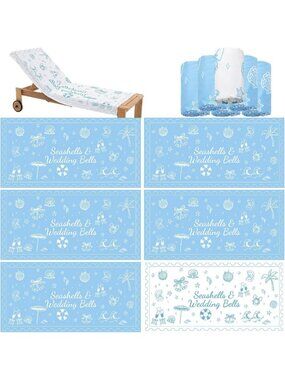 6 Pcs Beach Towels Set - Seashell & Wedding Bells Design, 30"x60", Perfect for